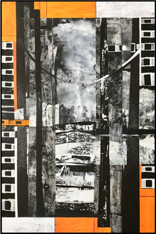 Mondschein, 2020-2023, Collage Mixed Media auf Leinwand, Unikat, 100 x 150 cm