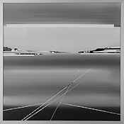 An Land 03, 2025, Collage Mixed Media, gerahmt Alu Silber,30x30cm Kopie