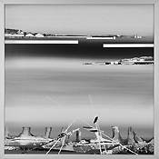 An Land 04, 2025, Collage Mixed Media, gerahmt Alu Silber,30x30cm