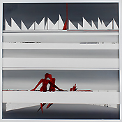 Auszeit-Regatta VII, 2025, Collage Mixed Media auf Hartfaser, Unikat, gerahmt 30x30cm