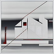 Auszeit-Strandhäuser IV, 2025, Collage Mixed Media auf Hartfaser, Unikat, gerahmt 30x30cm