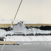 Leuchtfeuer II, 2025, Collage Mixed-Media auf Faserplatte, Unikat, gerahmt 111x26cm